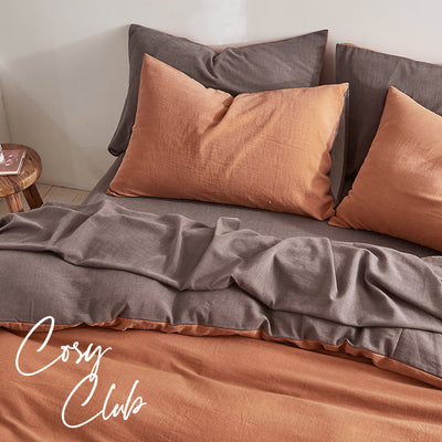 Cosy Club Quilt Cover Set Cotton Duvet King Orange Brown