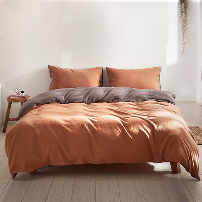 Cosy Club Quilt Cover Set Cotton Duvet King Orange Brown