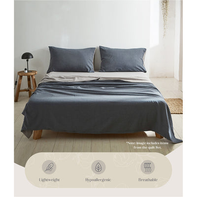 Cosy Club Sheet Set Cotton Sheets Double Dark Blue Grey