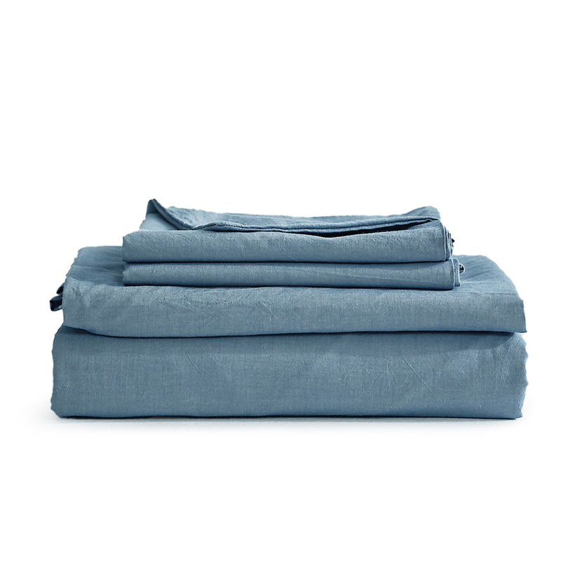 Cosy Club Washed Cotton Sheet Set Blue King