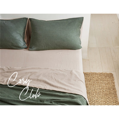 Cosy Club Sheet Set Cotton Sheets King Green Beige