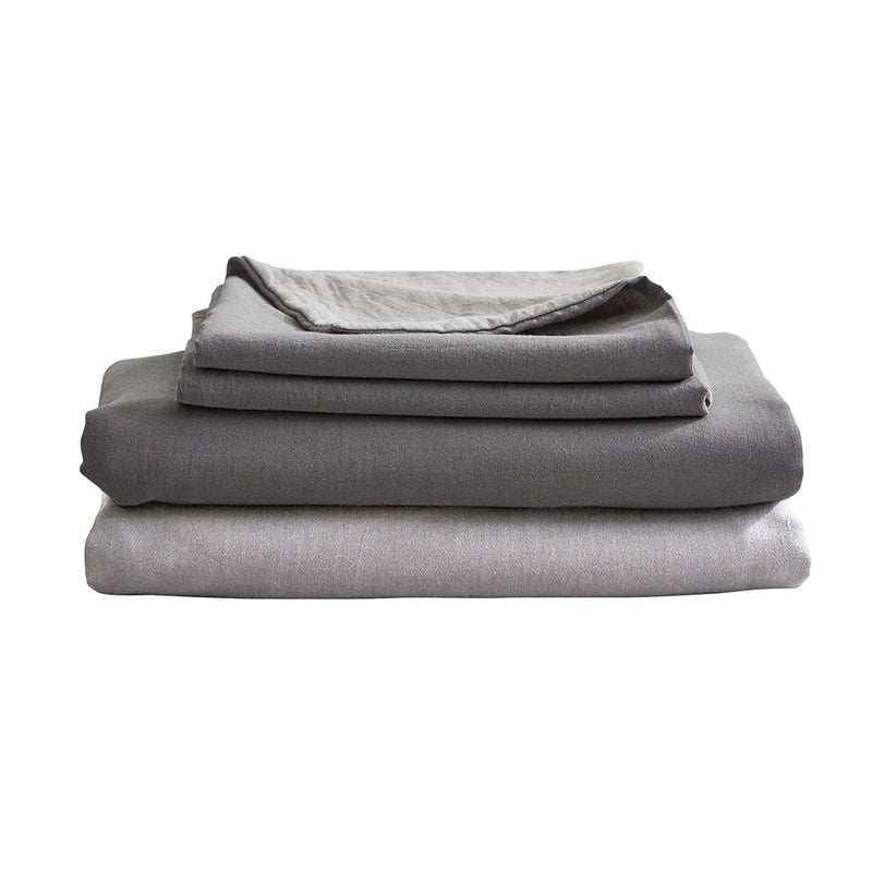 Cosy Club Washed Cotton Sheet Set Queen Grey