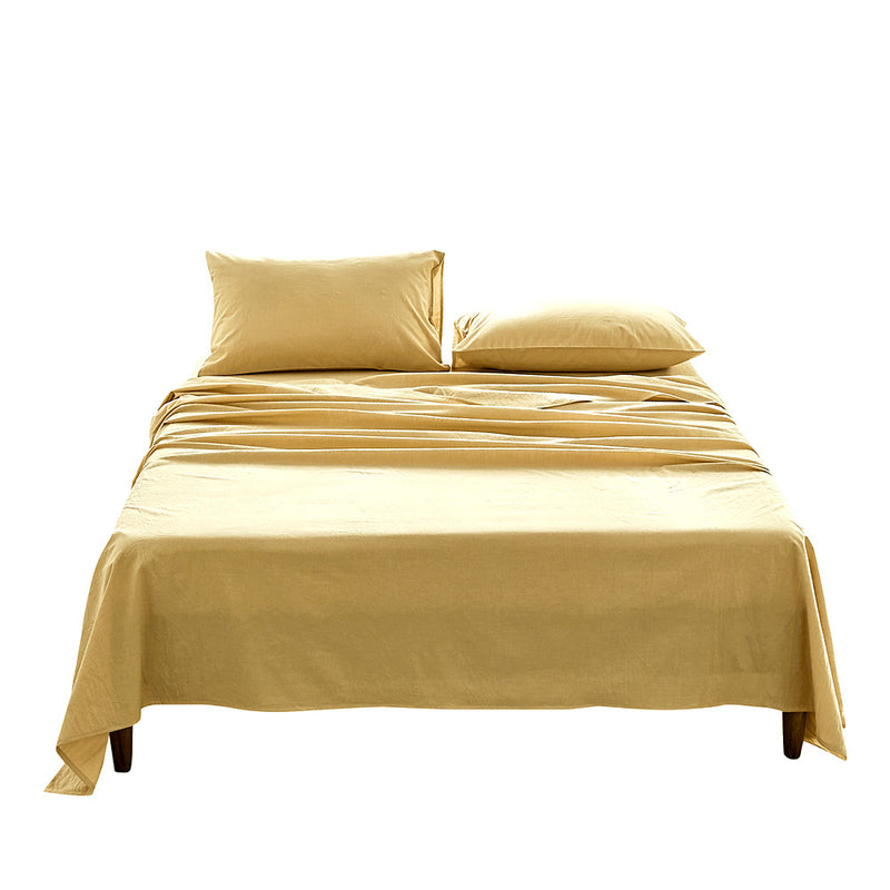 Cosy Club Washed Cotton Sheet Set Queen Yellow