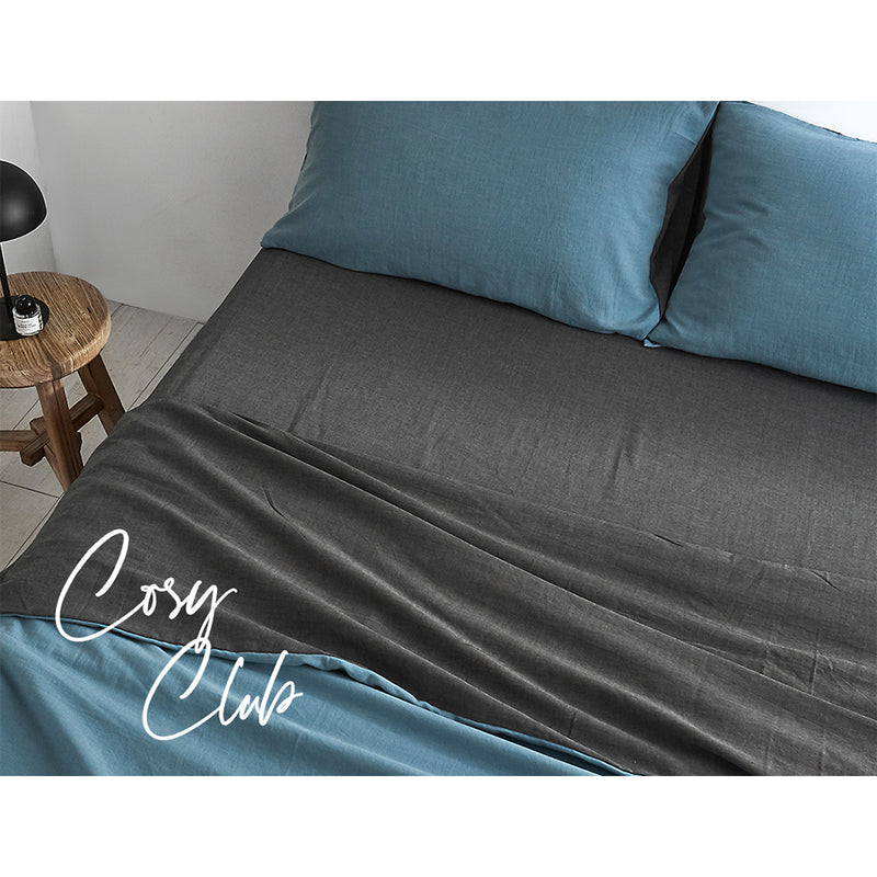 Cosy Club Sheet Set Cotton Sheets Single Blue Dark Blue