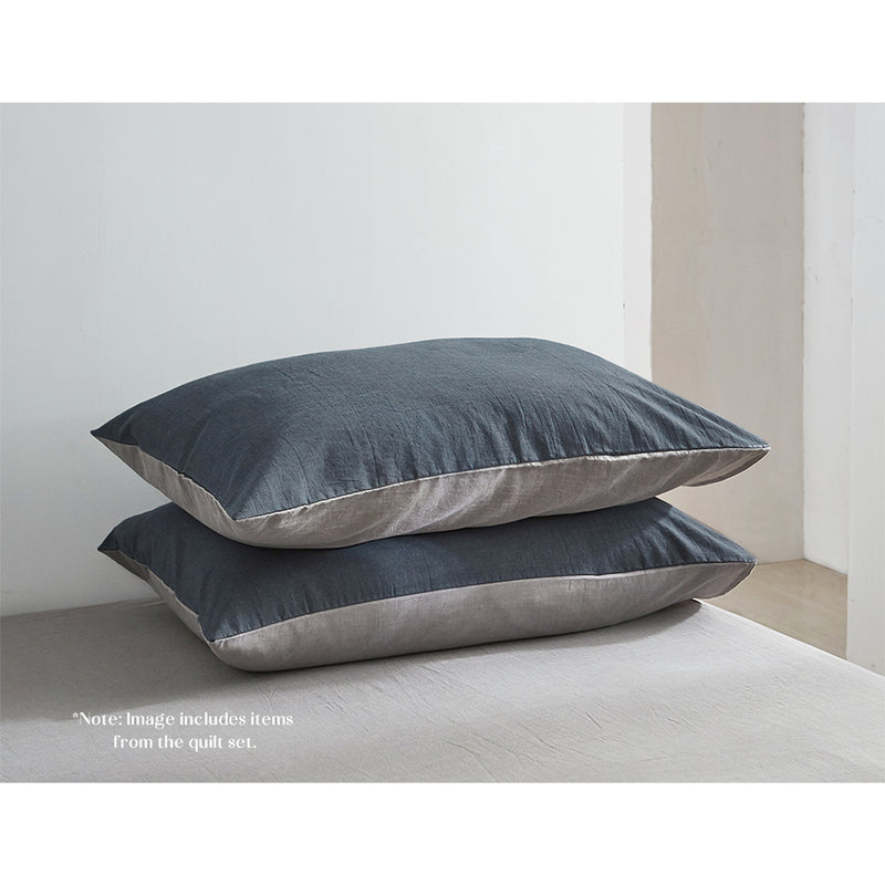 Cosy Club Sheet Set Cotton Sheets Single Blue Dark Grey