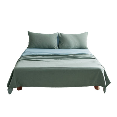 Cosy Club Washed Cotton Sheet Set Green Blue Single