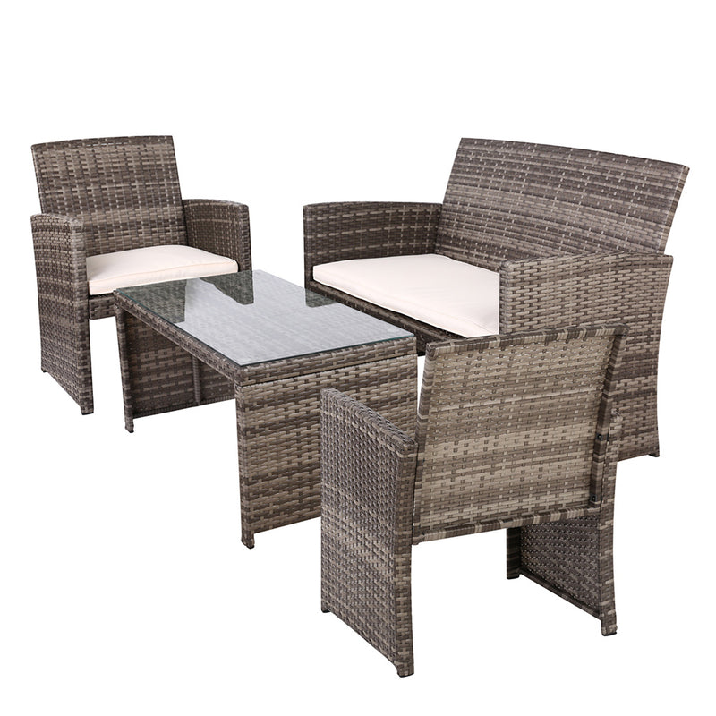 Gardeon Rattan Furniture Outdoor Lounge Setting Wicker Dining Set w/Storage Cover Mixed Grey