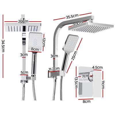 Cefito WELS 8'' Rain Shower Head Taps Square Handheld High Pressure Wall Chrome