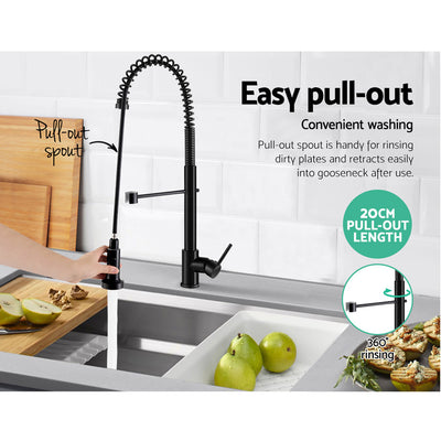 Cefito Pull Out Kitchen Tap Mixer Basin Taps Faucet Vanity Sink Swivel Brass WEL In Black