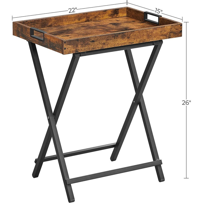 VASAGLE TV Tray Folding Table with Removable Serving Tray Rustic Brown and Black LET252B01