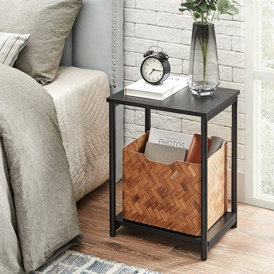 VASAGLE Side Table Set of 2 Charcoal Gray and Black with Storage Shelf LET272B16