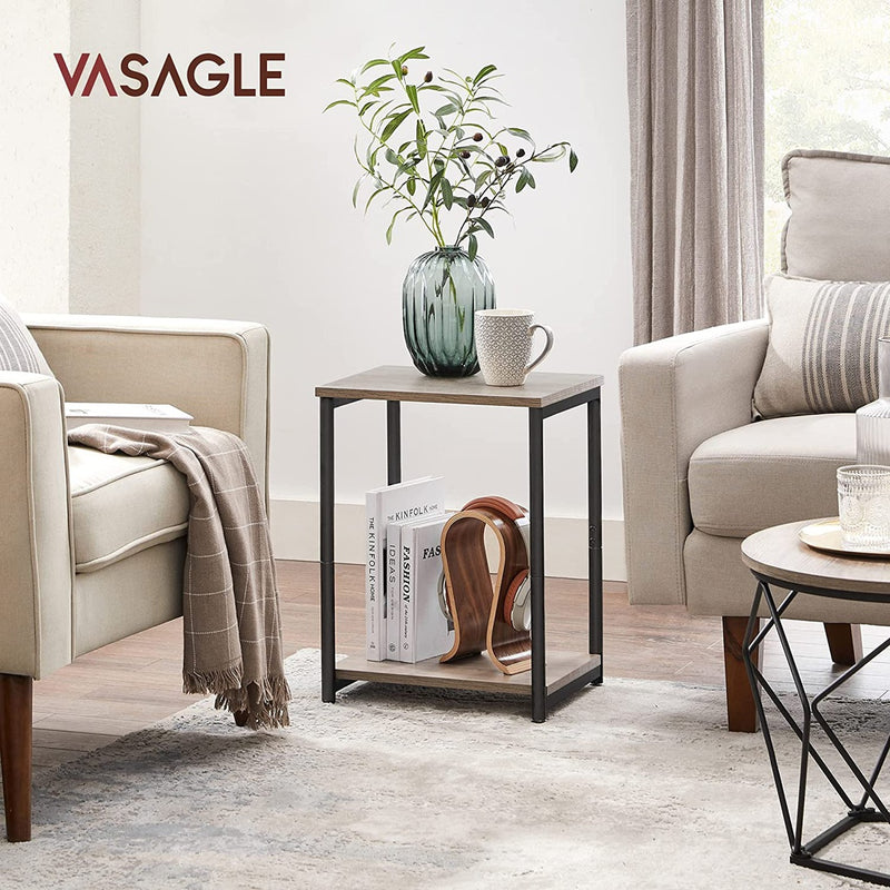 VASAGLE End Tables Set of 2 with Storage Shelf Steel Frame Greige and Black LET272B02