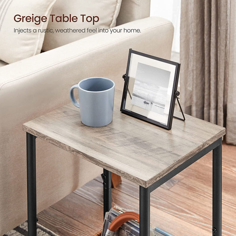 VASAGLE End Tables Set of 2 with Storage Shelf Steel Frame Greige and Black LET272B02