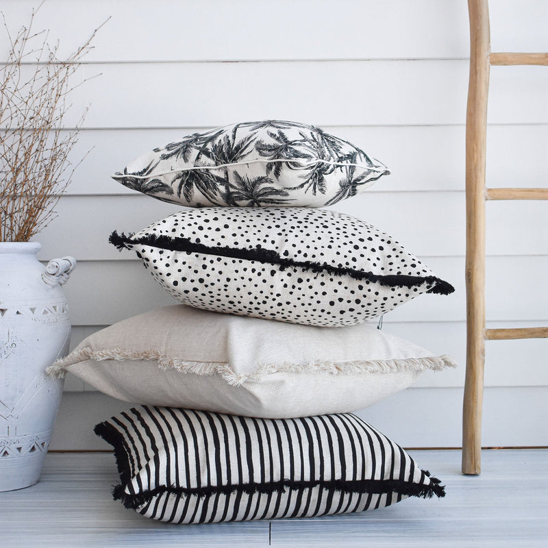 Cushion Cover-Coastal Fringe Black-Lunar-60cm x 60cm