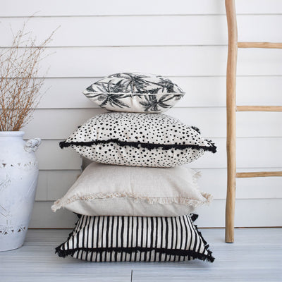 Cushion Cover-Coastal Fringe Black-Lunar-60cm x 60cm