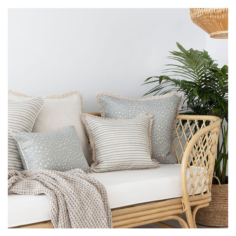 Cushion Cover-Coastal Fringe-Paint Stripes Pale Mint-45cm x 45cm