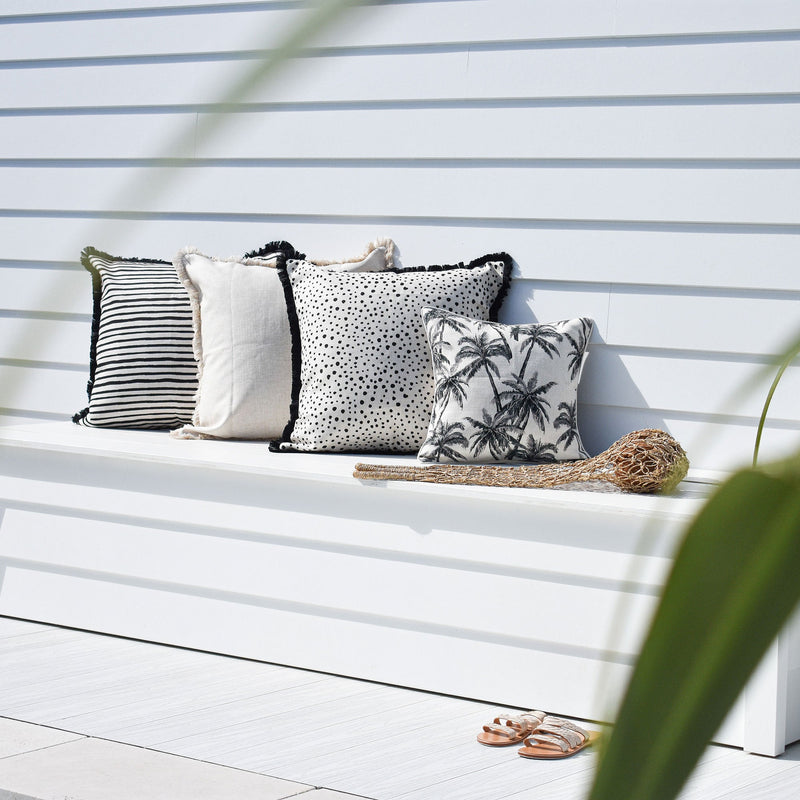 Cushion Cover-Coastal Fringe Black-Paint Stripes-60cm x 60cm