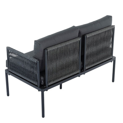 Eden 4-Seater Outdoor Lounge Set with Coffee Table in Black &#8211; Stylish Textile and Rope Design