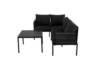 Eden 4-Seater Outdoor Lounge Set with Coffee Table in Black &#8211; Stylish Textile and Rope Design