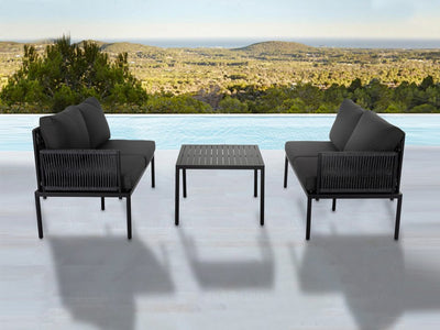 Eden 4-Seater Outdoor Lounge Set with Coffee Table in Black &#8211; Stylish Textile and Rope Design