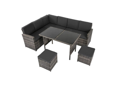 Ella 8-Seater Modular Outdoor Garden Lounge and Dining Set with Table and Stools in Dark Grey Weave