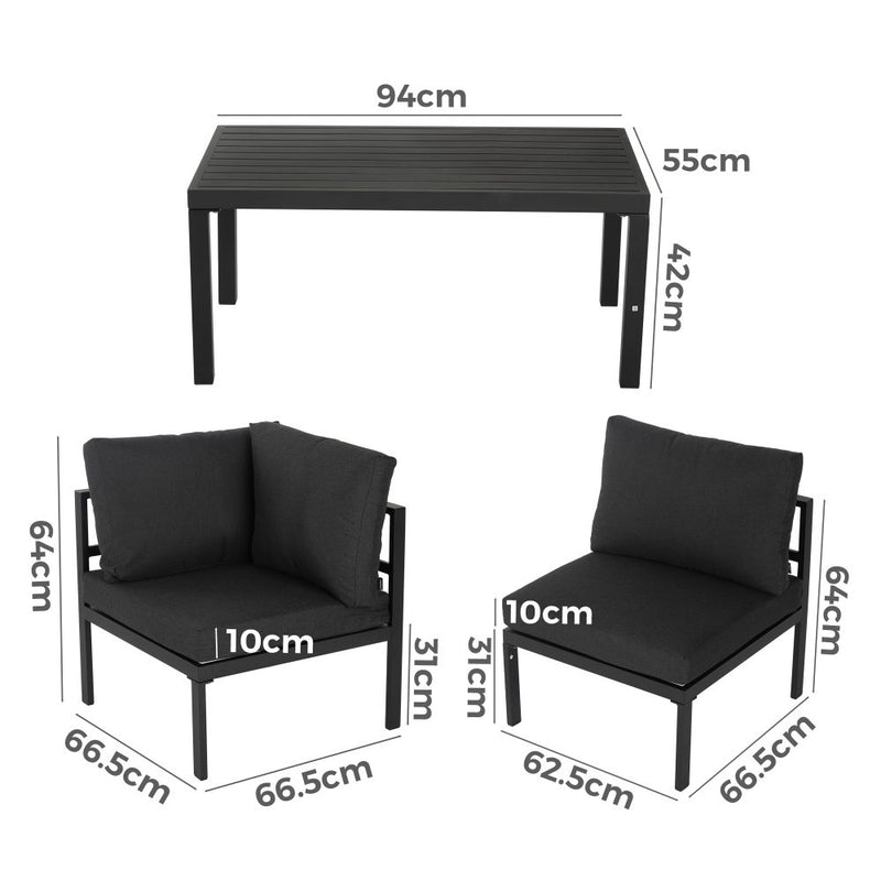 Outdoor Black Minimalist 5 Piece Lounge Set