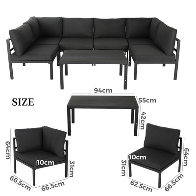 Outdoor Minimalist Black 7-Piece Lounge Set