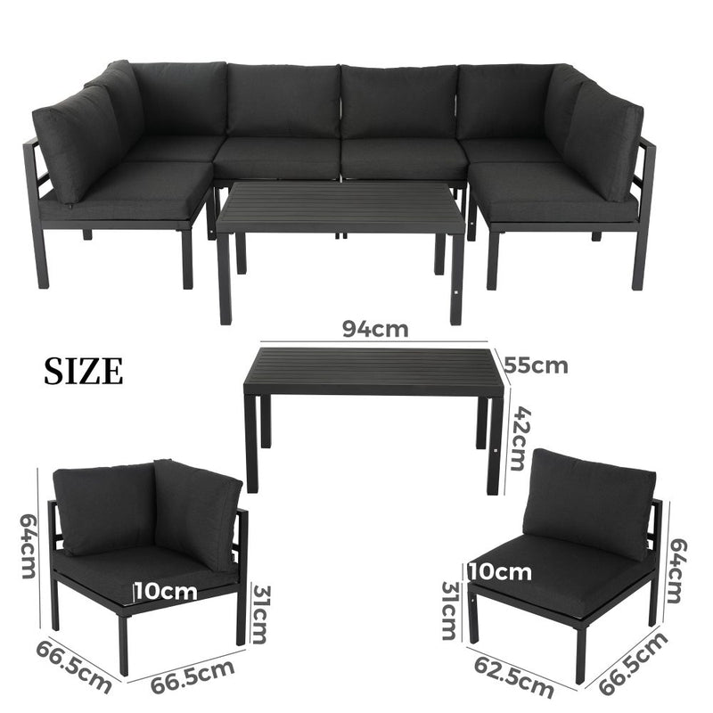 Outdoor Minimalist Black 7-Piece Lounge Set