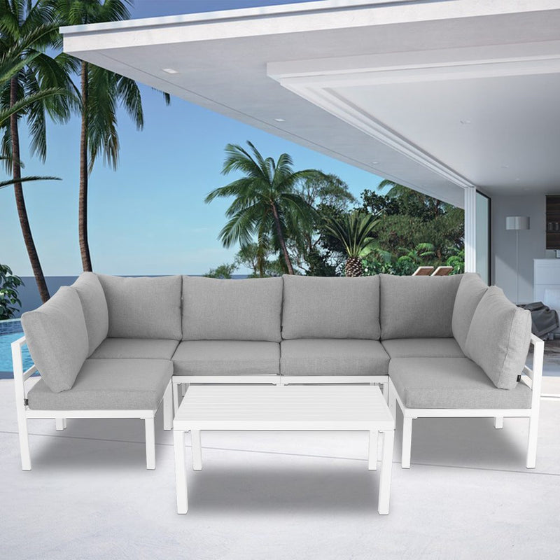 Outdoor White Modern 7 Piece Lounge Set