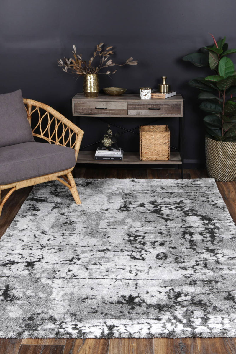 Yuzil Dark Grey Transitional Floral Rug 160x230cm