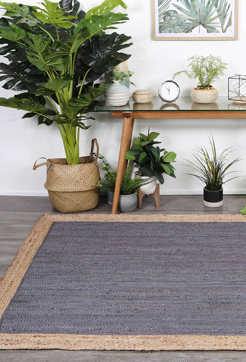 Hampton Grey Centre Jute Rug 150x150cm Round