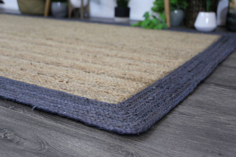 Hampton Grey Border Jute Rug 150x220cm