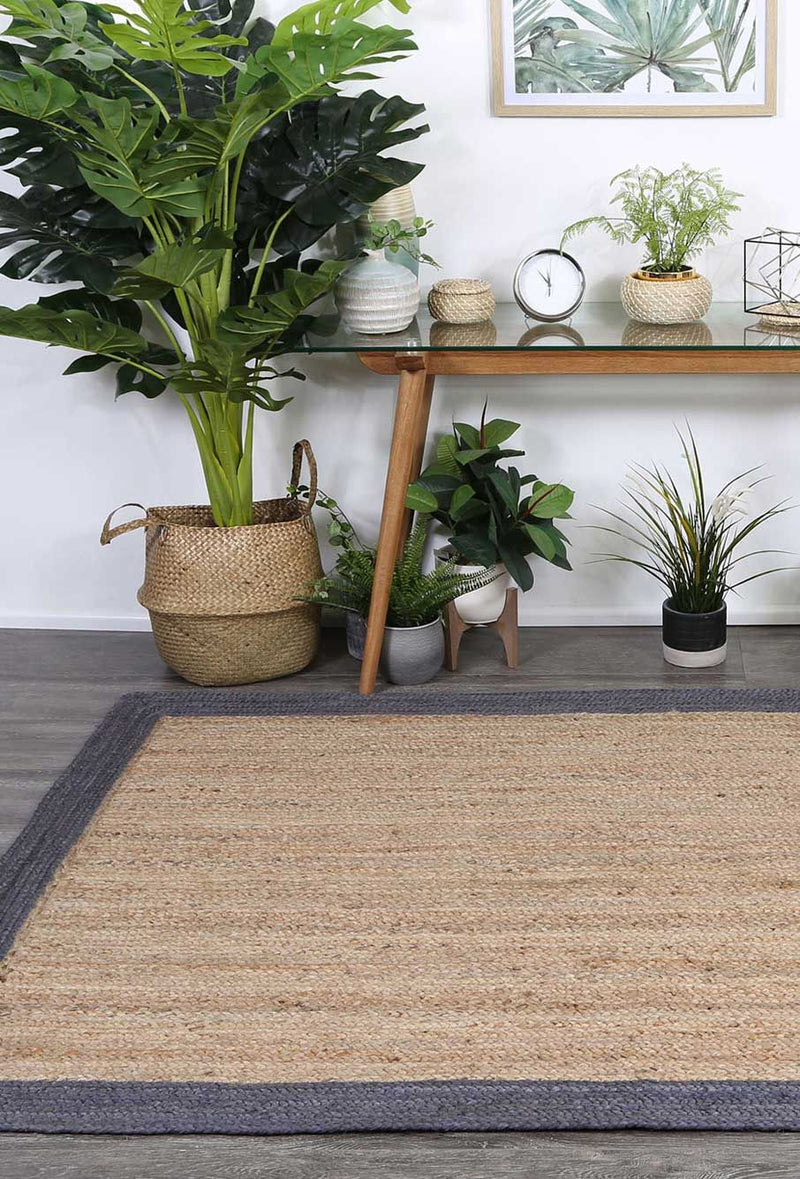 Hampton Grey Border Jute Rug 150x220cm