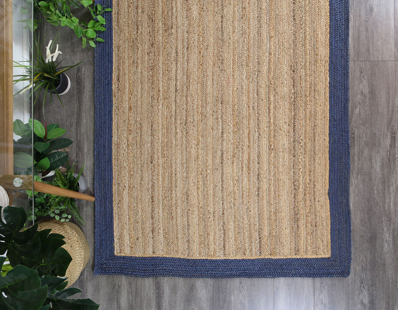 Hampton Navy Blue Border Jute Rug 150x220cm