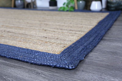 Hampton Navy Blue Border Jute Rug 150x220cm