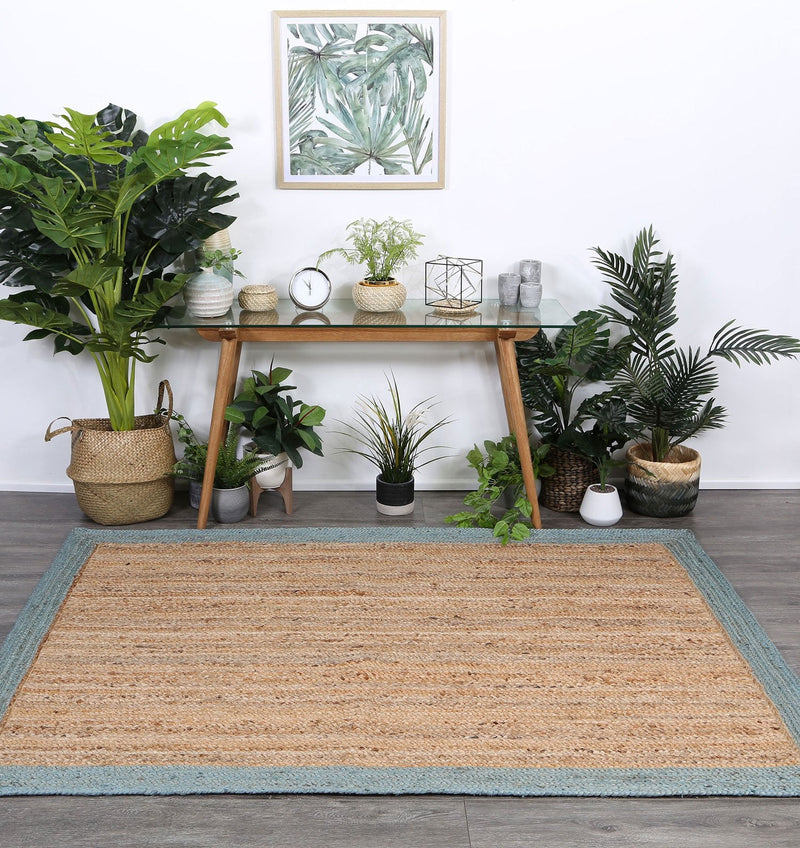 Hampton Blue Border Jute Rug 190x280cm