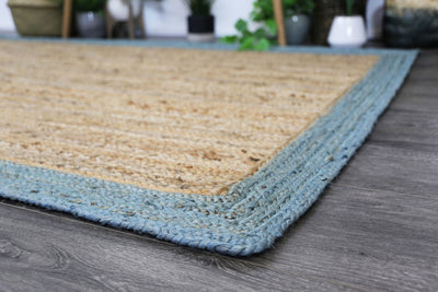 Hampton Blue Border Jute Rug 190x280cm