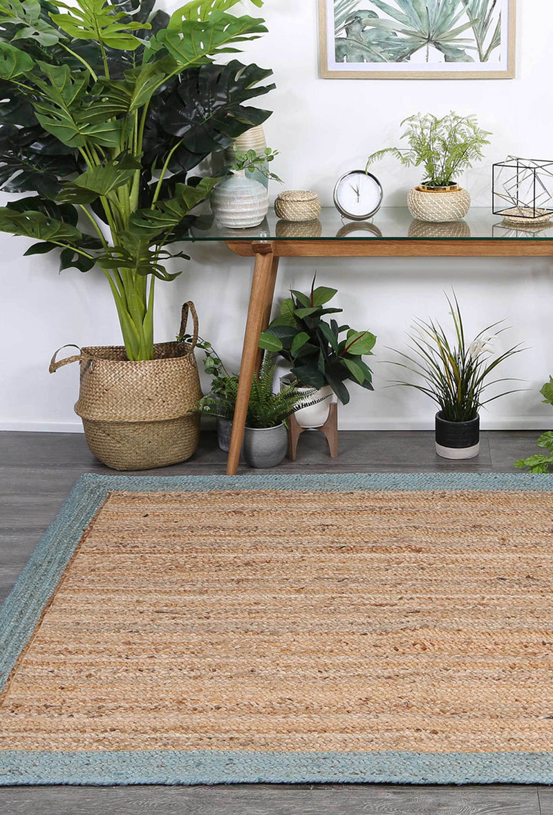 Hampton Blue Border Jute Rug 190x280cm