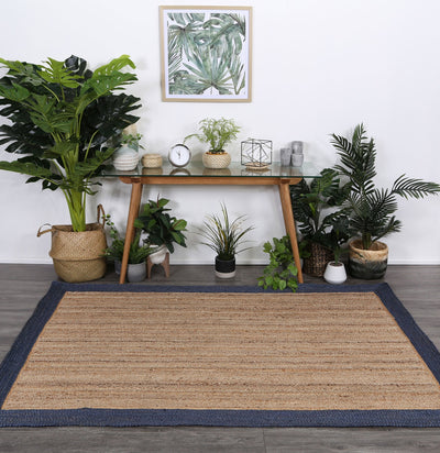 Hampton Navy Blue Border Jute Rug 230x320cm