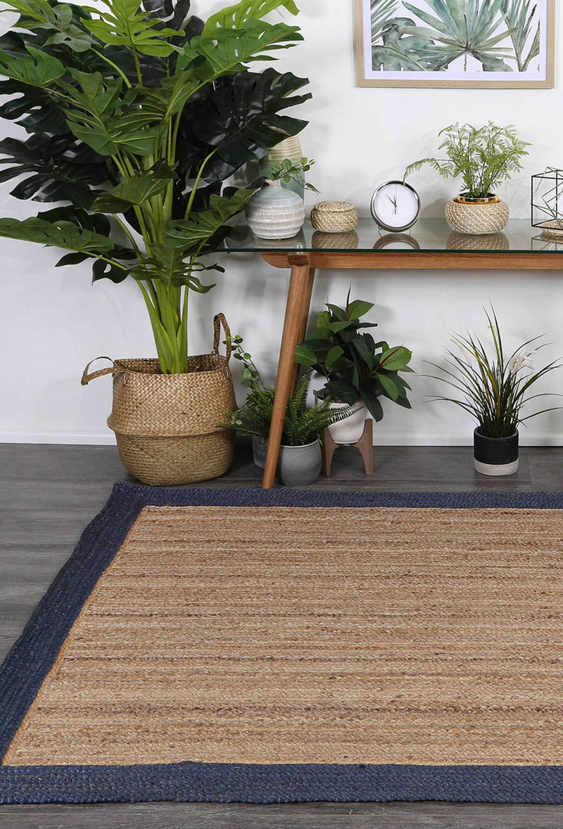 Hampton Navy Blue Border Jute Rug 230x320cm