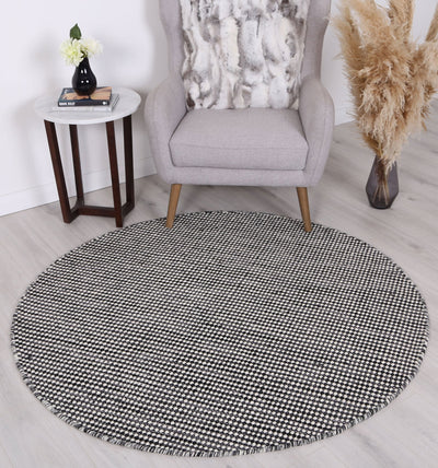 Scandi Charcoal Grey Reversible Wool Round Rug 150x150 cm Round