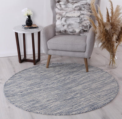 Scandi Blue Reversible Wool Round Rug 200x200 cm Round