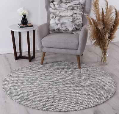 Scandi Grey Reversible Wool Round Rug 200x200 cm Round