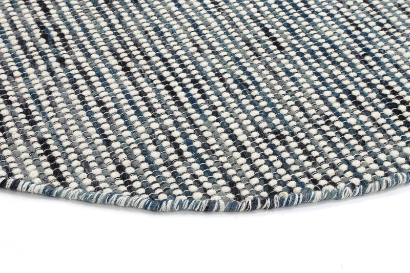 Scandi Teal Blue Reversible Wool Round Rug 200x200 cm Round