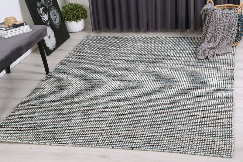 Scandi Teal Blue Reversible Wool Rug 200x290 cm