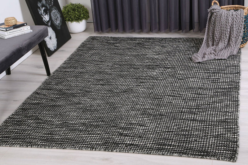 Scandi Black White Reversible Wool Rug 300x400 cm