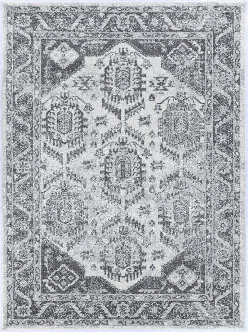 Ligures White Grey Traditional Rug 160X160cm Round