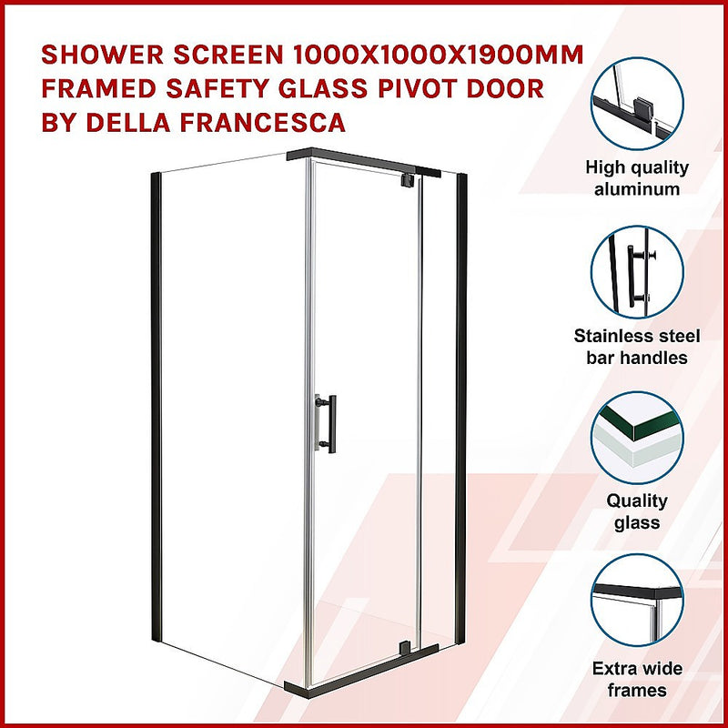 Shower Screen 1000x1000x1900mm Framed Safety Glass Pivot Door By Della Francesca