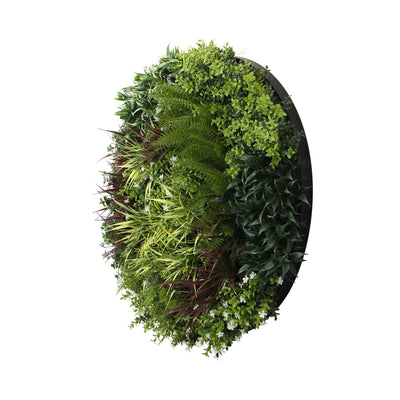 Slimline Artificial Green Wall Disc Art 90cm Green Field UV Resistant (Black)